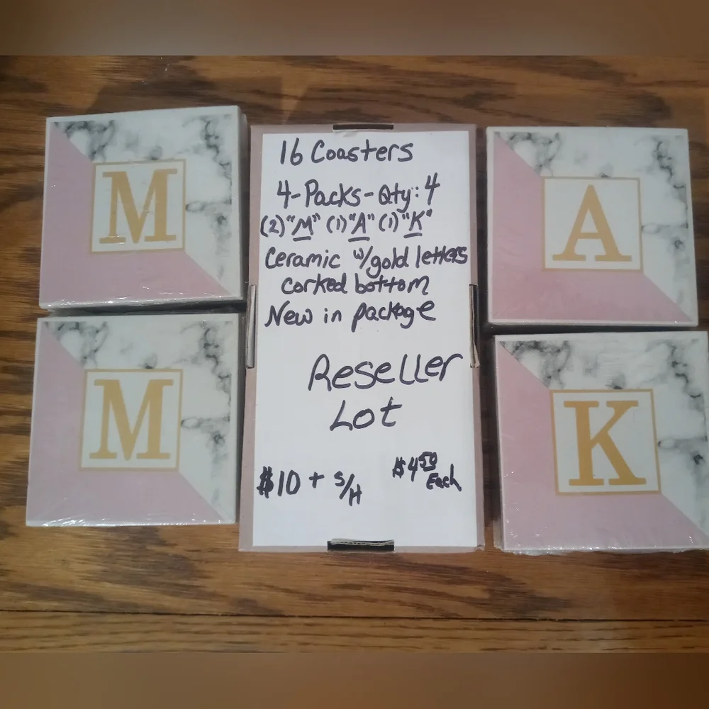 Marbled Letter Ceramic Coaster Set - Four (4) Packs